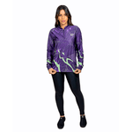 CAMISA FEMININA C.F BRASIL RUPTURA GRÁFICA LILAS COM VERDE