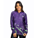 CAMISA FEMININA C.F BRASIL RUPTURA GRÁFICA LILAS COM VERDE