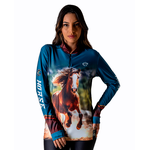 CAMISA FEMININA C.F COUNTRY CAVALO FORÇA DO SERTÃO COR AZUL TURQUESA