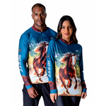 CAMISA KIT CASAL C.F COUNTRY CAVALO FORÇA DO SERTÃO COR AZUL TURQUESA