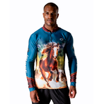 CAMISA MASCULINA C.F COUNTRY CAVALO FORÇA DO SERTÃO COR AZUL TURQUESA