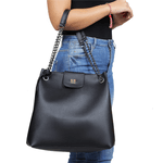 Bolsa Feminina Preto Elegante Alça de Corrente Grande Santucci