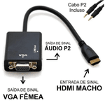 Conversor de HDMI para VGA Fêmea com Áudio