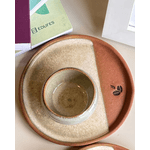 Kit Copo + Prato Redondo em Cerâmica Bege/Terracota