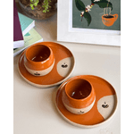 Kit Copo + Prato Redondo em Cerâmica Laranja