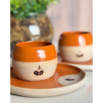 Kit Copo + Prato Redondo em Cerâmica Laranja