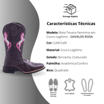 Bota Feminina Texana Cavalos Rosa