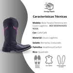 Bota Feminina Texana Boi Desenhado