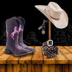 Combo Bota Texana Feminina + Cinto + Chapéu + Chaveiro 