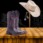 Combo Bota Texana Masculina + Chapéu + Chaveiro 