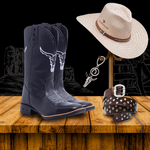 Combo Bota Texana Masculina + Cinto + Chapéu + Chaveiro 