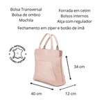 Bolsa Transversal , Mochila e Bolsa de Ombro 3 em 1 em Couro Legítimo - Nude