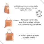 Bolsa Transversal , Mochila e Bolsa de Ombro 3 em 1 em Couro Legítimo - Caramelo