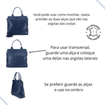 Bolsa Transversal , Mochila e Bolsa de Ombro 3 em 1 em Couro Legítimo - Azul Marinho