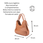 Bolsa Dupla em Couro Legítimo - Modelo Hobo - Caramelo