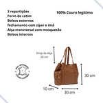 Bolsa Feminina Transversal Grande Tripla em Couro - Caramelo