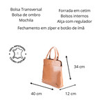 Bolsa Transversal , Mochila e Bolsa de Ombro 3 em 1 em Couro Legítimo - Caramelo