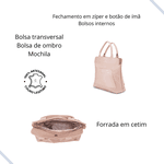 Bolsa Transversal , Mochila e Bolsa de Ombro 3 em 1 em Couro Legítimo - Nude