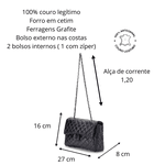 Bolsa Transversal Feminina Matelassê em Couro Alça de corrente - Preta