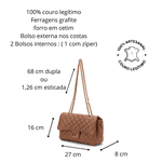 Bolsa Transversal Feminina Matelassê em Couro - Caramelo