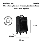 Mala De Viagem Rodinhas 360° Couro Legítimo Mala Bordo Preta