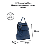 Mochila Anti furto em couro - Azul marítimo