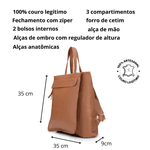 Mochila Dupla Feminina em Couro Legítimo - Caramelo