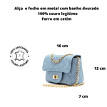 Bolsa Rosa Couro - Azul Denin