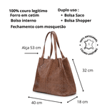 Bolsa 2 Em 1 Feminina Shopper Saco Sacola Em Couro Legítimo - Cobra