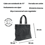 Bolsa para Notebook - Transversal Shopper em Couro - Preta