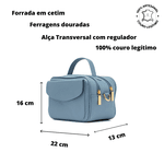 Bolsa Baú Jamin Feminina Transversal Couro - Azul Denin