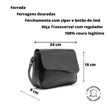 Bolsa Feminina Transversal Couro - Gerânio - Preto