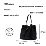 Bolsa Bucket Feminina Transversal Couro - Preta 