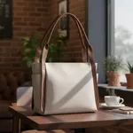 Maxi Bolsa Feminina em Couro Legítimo de Ombro , Tiracolo e Transversal com 2 bolsos - Off white e Caramelo