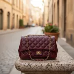Bolsa Transversal Tiracolo e Ombro Feminina Matelassê em Couro Legítimo Alça de corrente Dourada - Marsala ( Vinho)