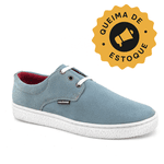 Sapato Safári Sport em couro azul claro, solado em borracha e palmilha anatômica.