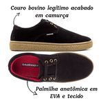 Sapato Safári Sport em couro preto, solado em borracha e palmilha anatômica.