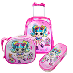  KIT ESCOLAR MOCHILA DE RODINHA, LANCHEIRA E ESTOJO LOL