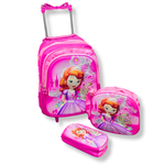 KIT ESCOLAR MOCHILA DE RODINHA, LANCHEIRA E ESTOJO - PRINCESA SOFIA