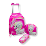  KIT ESCOLAR MOCHILA DE RODINHA, LANCHEIRA E ESTOJO - UNICORNIO