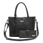 Bolsa Feminina Couro Legitimo 2 Alças +carteira preta DM-05B 