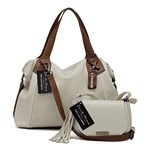 Kit bolsa grande off white com alça caramelo e mini off white couro legítimo ref:DM-01A