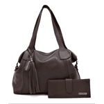 kit bolsa grande ombro couro e carteira chocolate ref:DM-14B
