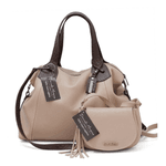 Kit bolsa grande e mini couro legítimo nude com alça marrom ref:DM-01A 