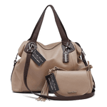 Kit bolsa grande e mini couro legítimo nude com alça marrom ref:DM-01A 