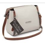 Bolsa pequena couro legítimo Off White com alça caramelo ref:DM-07