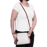 Bolsa pequena couro legítimo Off White com alça caramelo ref:DM-07