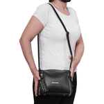 Bolsa Feminina Couro Legitimo Pequena Transversal Preta Ref:DM-07
