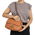Bolsa Feminina media Couro Legitimo caramelo REF:DM-17M