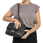 Bolsa Feminina Média couro legítimo preta REF:DM-17M